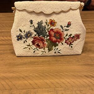 Floral Beaded Cream Clutch